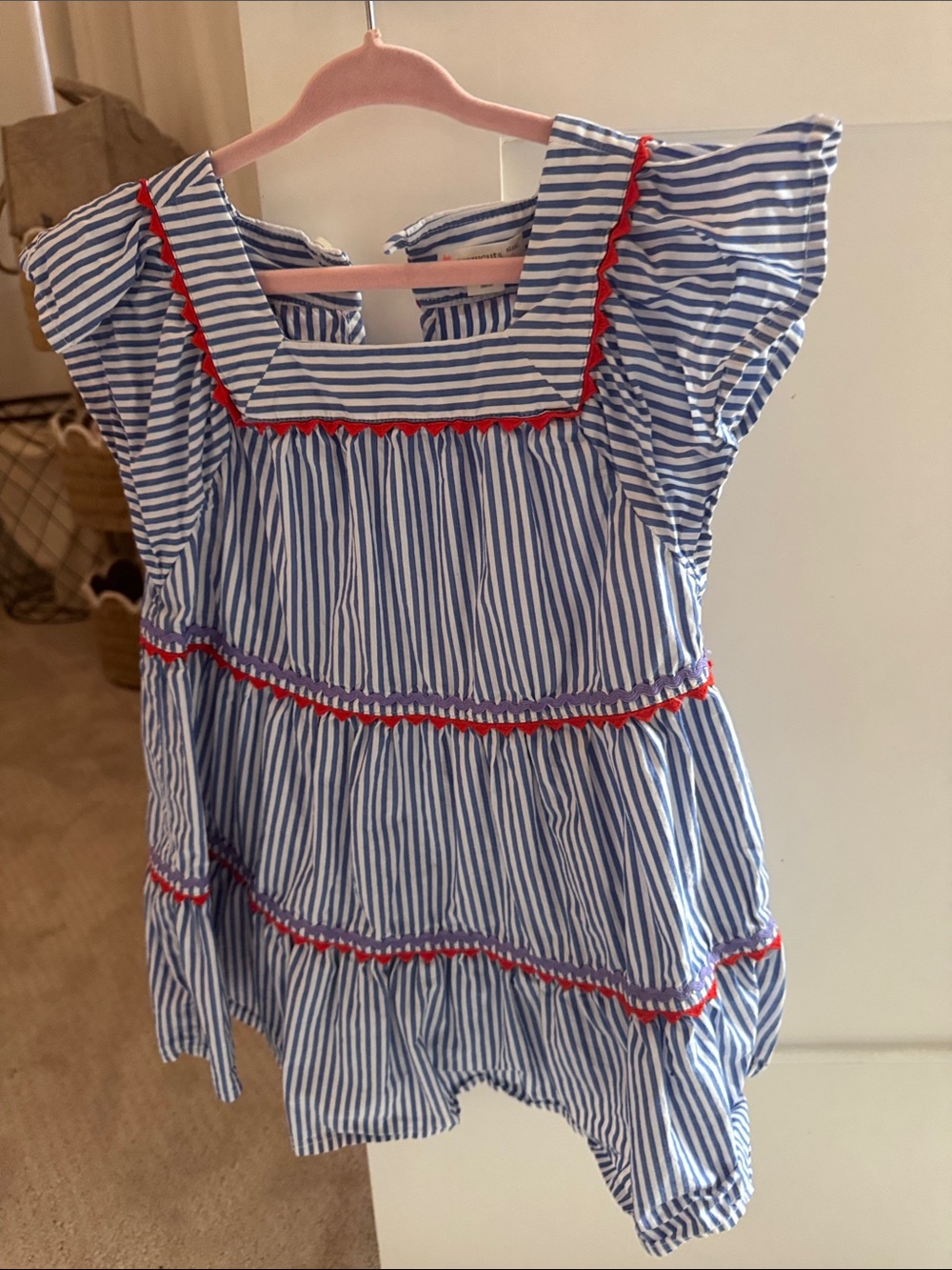 Crewcuts Blue and White Striped Dress with Red Trim